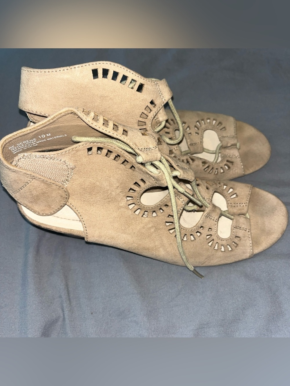 Women's Lace-Up Suede Peep-Toe Sandals in Taupe